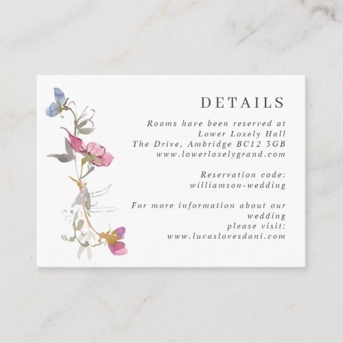 Purple  Violet Sweet Pea Wedding Details Enclosur Enclosure Card