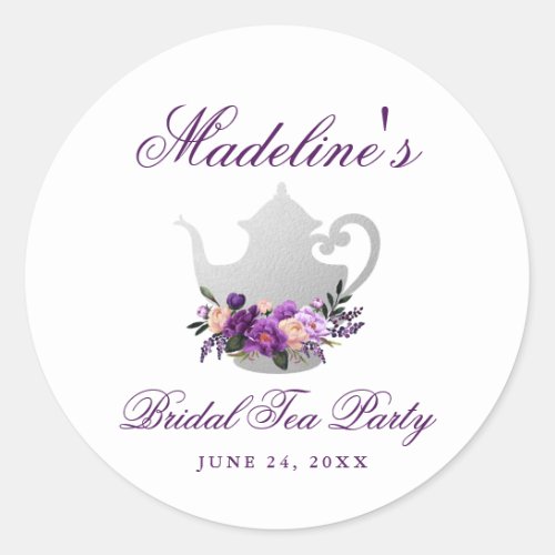 Purple Violet Tea Party Bridal Shower Classic Round Sticker