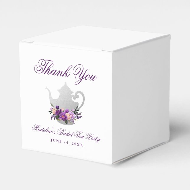 Purple Violet Tea Party Bridal Shower Favor Boxes (Front Side)