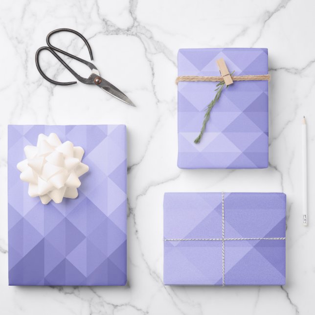 Purple violet triangle geometric squares wrapping paper sheets (Front)