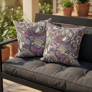 Purple Violet Warped Twisted Retro Squares Pattern Outdoor Pillow
