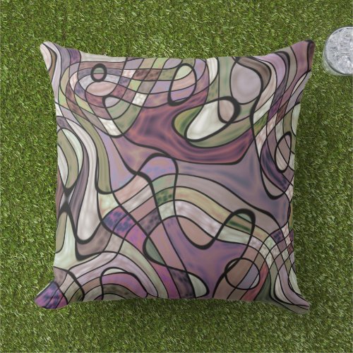 Purple Violet Warped Twisted Retro Squares Pattern Outdoor Pillow