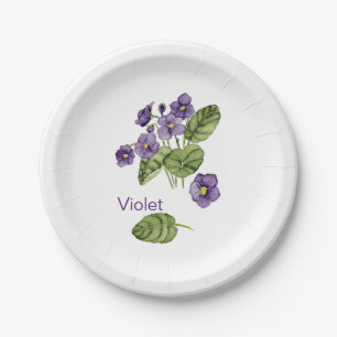 purple violet watercolor botanical Paper Plate