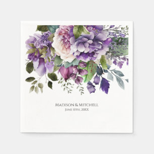 Purple Violet Watercolor Bouquet Gold Script Napkins