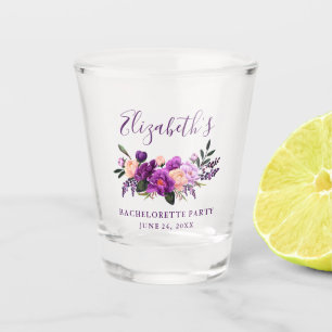 Purple Violet Watercolor Floral Bachelorette Party Shot Glass