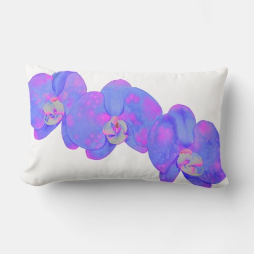 Purple violet watercolor orchid painting  lumbar pillow