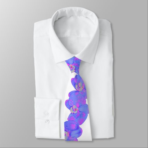 Purple violet watercolor orchid painting  neck tie