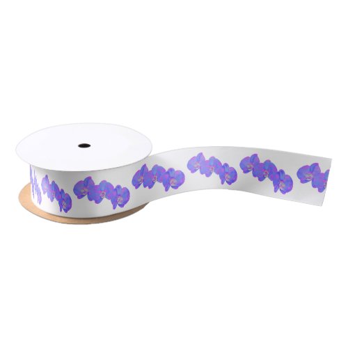 Purple violet watercolor orchid painting  satin ribbon