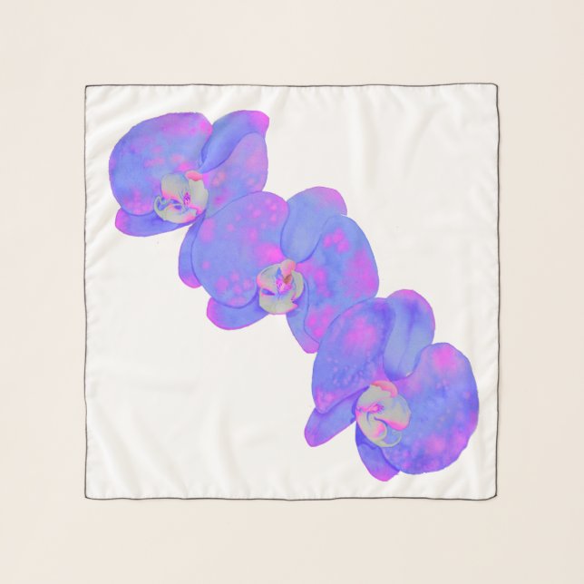 Purple violet watercolor orchid painting  scarf (Front)