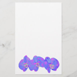 Purple violet watercolor orchid painting stationery