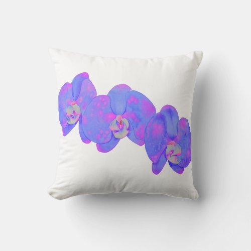 Purple violet watercolor orchid painting  throw pillow