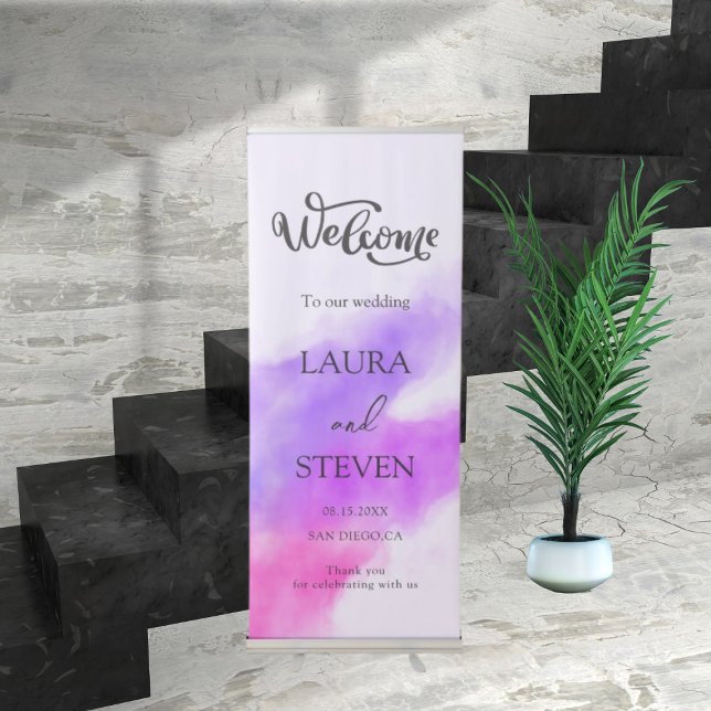 Purple Violet Watercolor Splash wedding welcome  Retractable Banner (Creator Uploaded)