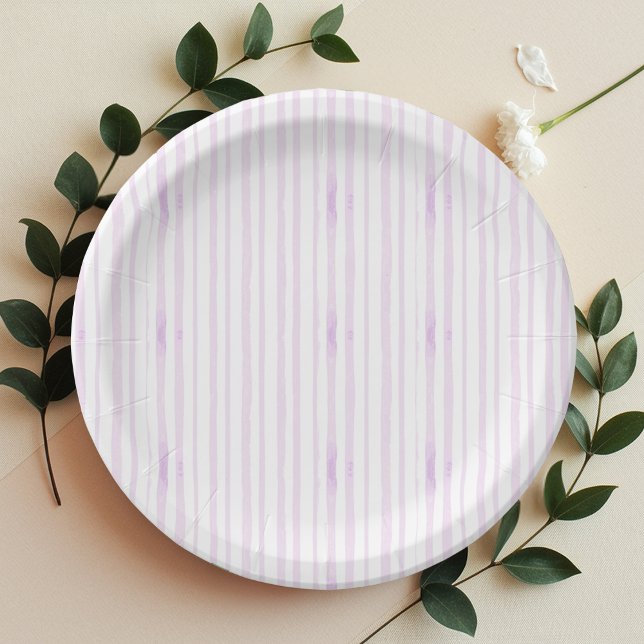 Purple | Violet Watercolor Striped Paper Plates (Creator Uploaded)