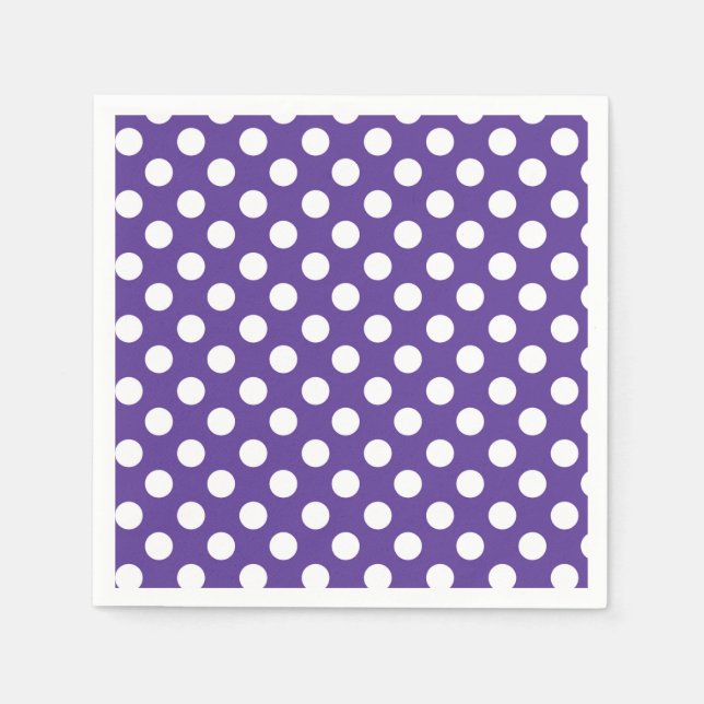 Purple Violet & White Polka Dots Birthday Party Napkins (Front)