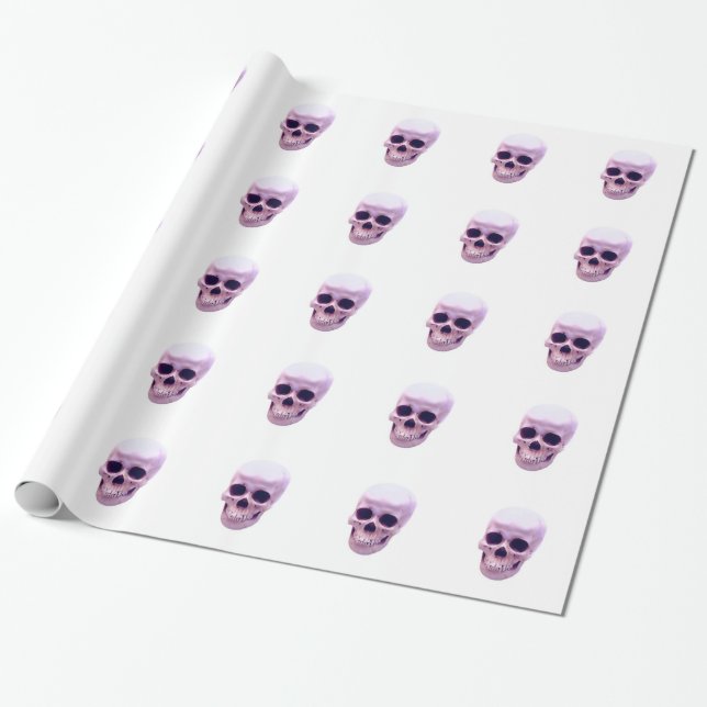 Purple Violet White Pop Art Skull Wrapping Paper (Unrolled)