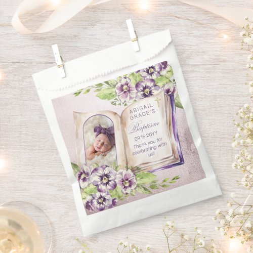 Purple Violets Arch Photo Unique Baptism Favor Bag