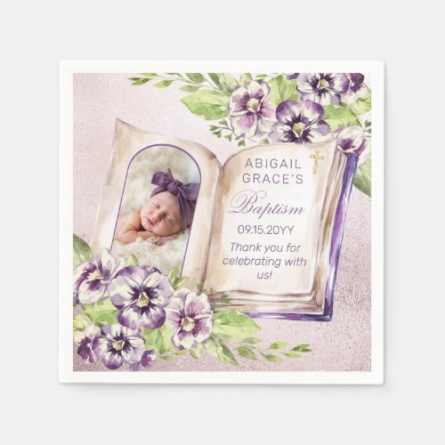 Purple Violets Arched Photo Unique Baptism Napkins