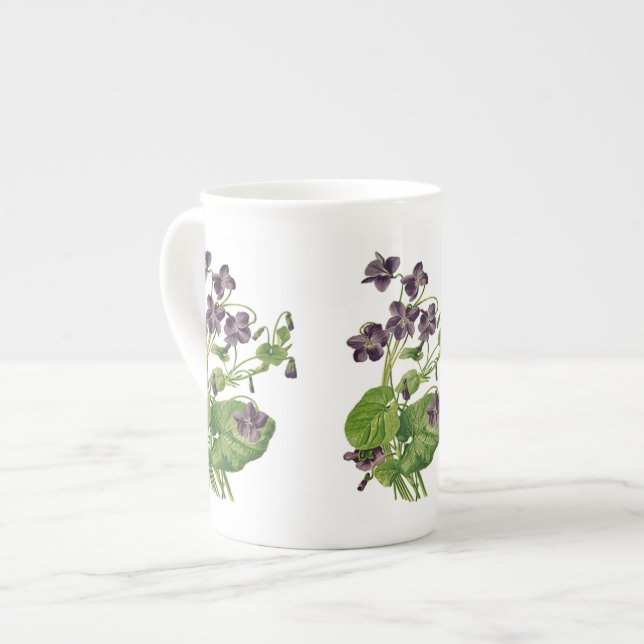 Purple Violets Botanical Bone China Mug (Front Left)