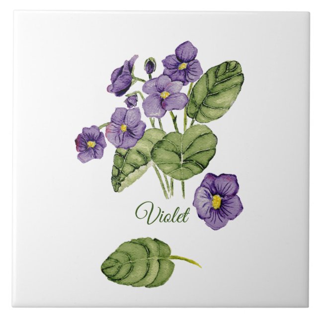 Purple violets botanical classic watercolor  ceramic tile (Front)
