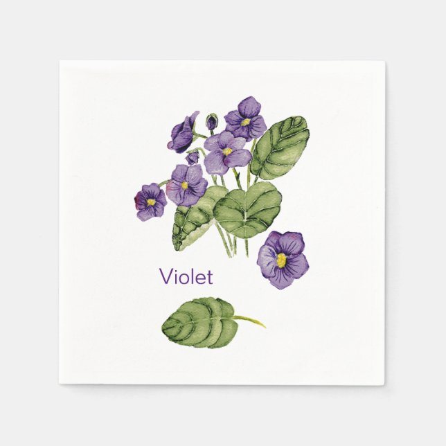 purple violets botanical watercolor Paper Napkin (Front)