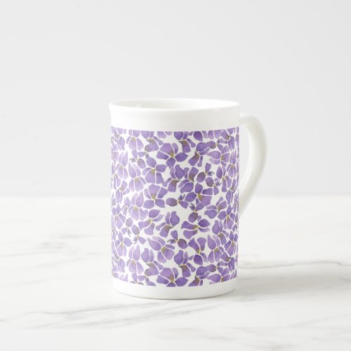Purple Violets Ditzy Pattern on White Bone China Mug
