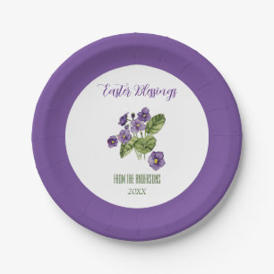 Purple violets Easter blessings Paper Plates