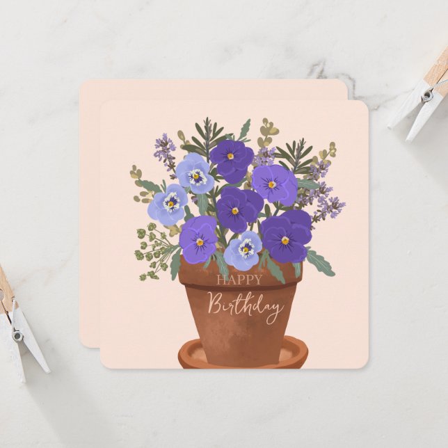 Purple Violets February Birth Flower Bouquet  Card (Front/Back In Situ)
