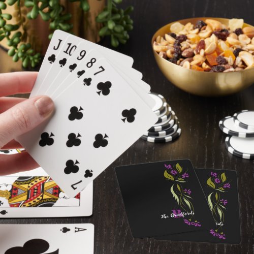 Purple Violets Floral Black Personalized Poker Cards