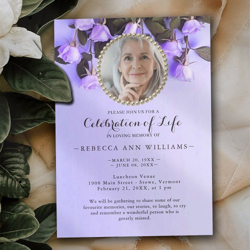 Purple Violets Floral Elegant Celebration of Life Invitation