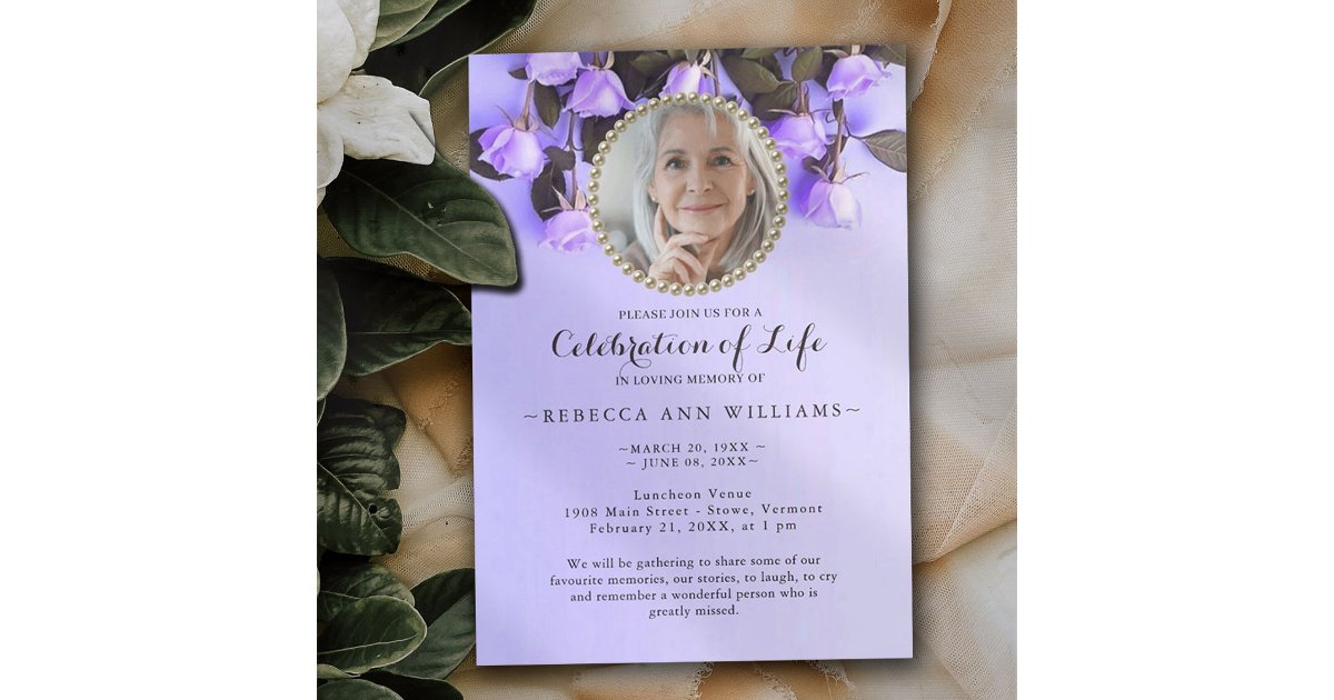 Purple Violets Floral Elegant Celebration of Life Invitation | Zazzle