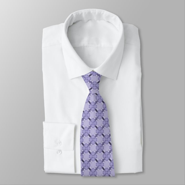 Purple Violets Geometric Floral Flower Pattern Neck Tie (Tied)