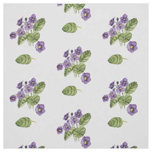 Purple violets green leaves watercolor pattern  fabric