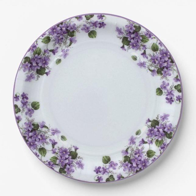 Purple Violets Hand Painted Paper Plate (Front)