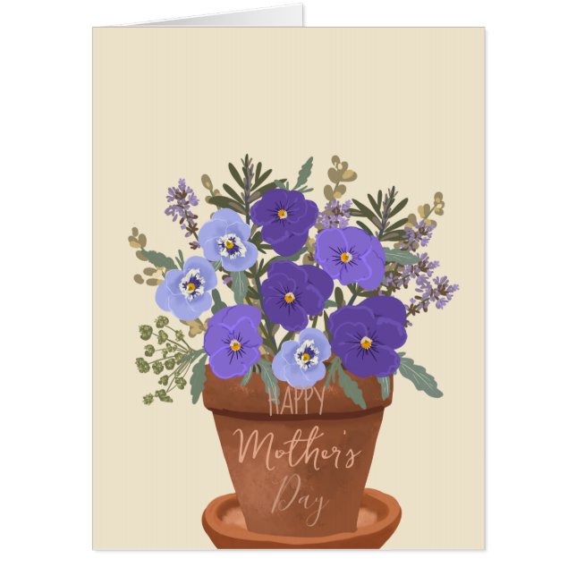 Purple Violets in a Pot – Mother’s Day Floral Card (Front)