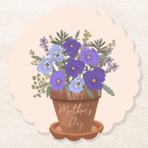 Purple Violets in a Pot – Mother’s Day Floral Paper Coaster