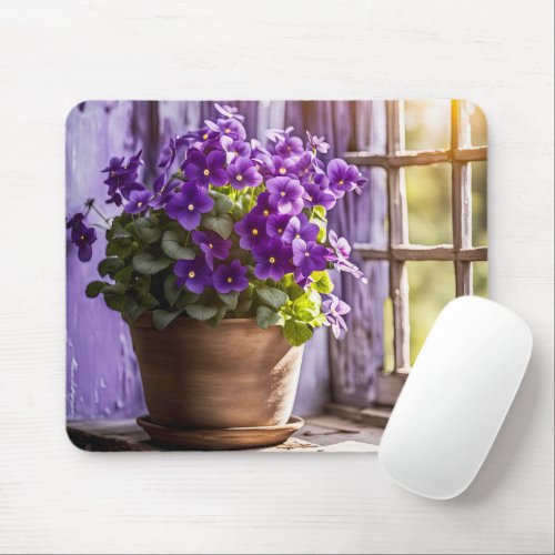 Purple Violets In Clay Pot Birthday Mouse Pad