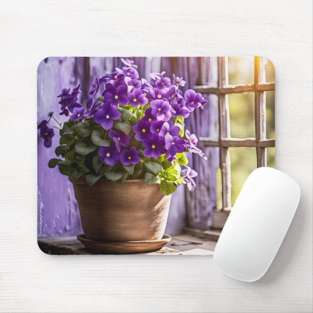 Purple Violets In Clay Pot Birthday Mouse Pad (With Mouse)