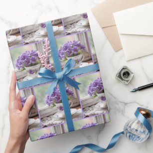 Purple Violets In Retro Teacup Wrapping Paper