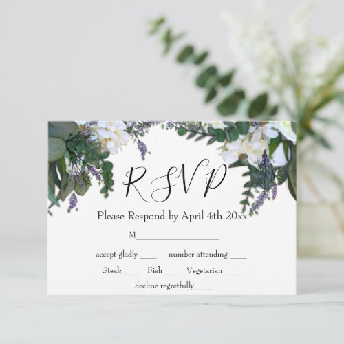 Purple Violets  lavender  eucalyptus greenery  RSVP Card