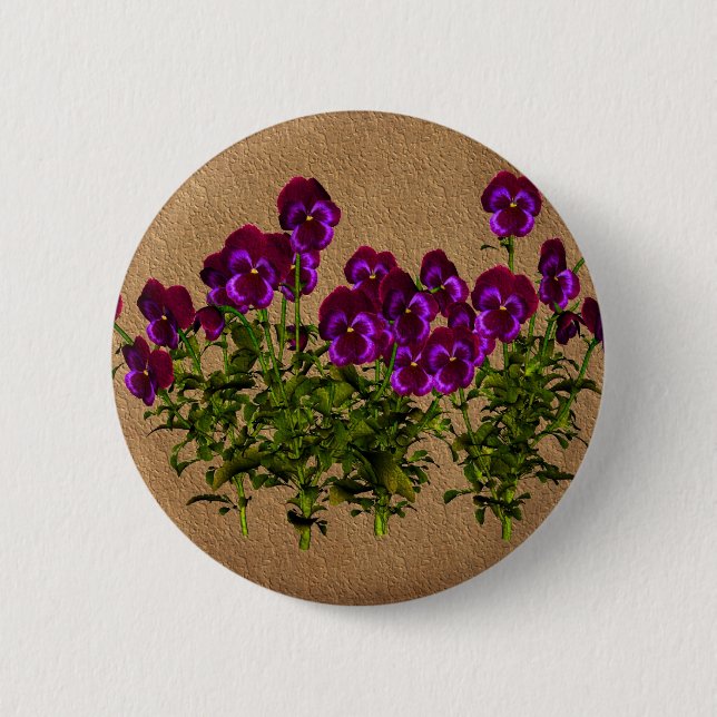 Purple Violets On Aged Paper Floral Pinback Button (Front)