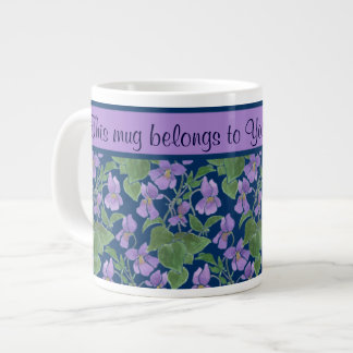 Purple Violets on Dark Blue to Personalize Large Coffee Mug