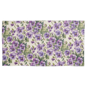 Purple Violets on White Pillow Case
