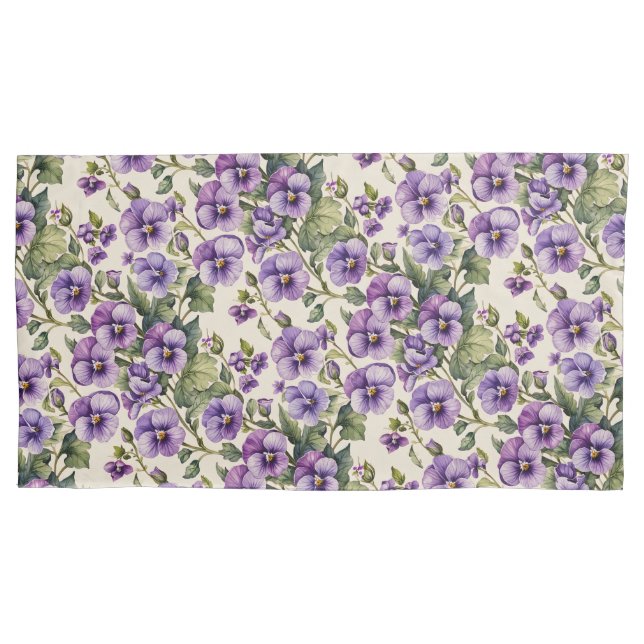Purple Violets on White Pillow Case (Front)