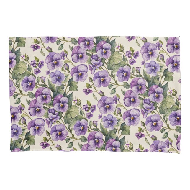 Purple Violets on White Pillow Case (Front)