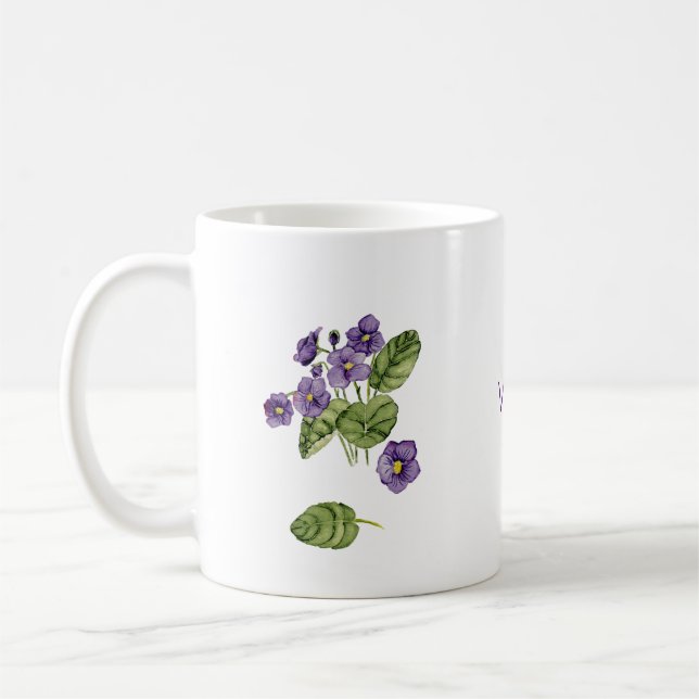 Purple violets watercolor botanical Mug (Left)
