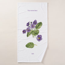 Purple violets watercolor botanical Towel