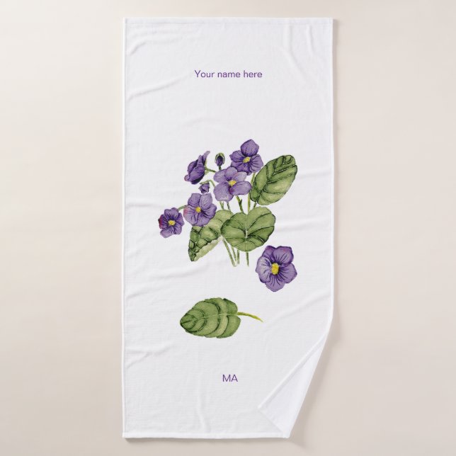 Purple violets watercolor botanical Towel (Bath Towel)