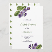 Purple violets watercolor Easter dinner Invitation