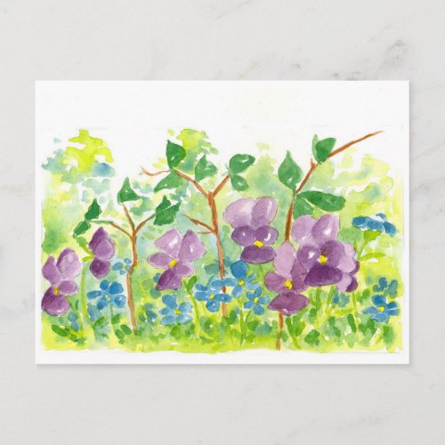 Purple Violets Watercolor Flower Spring Garden Postcard