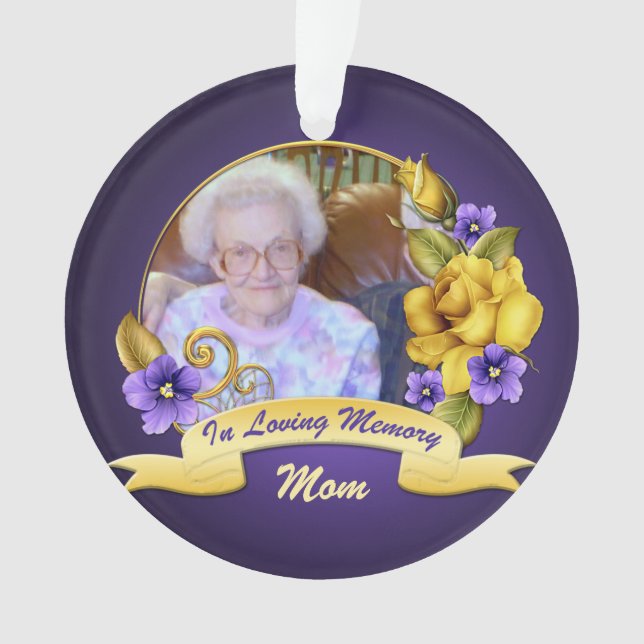 Purple Violets Yellow Roses Memorial Keepsake Ornament (Front)